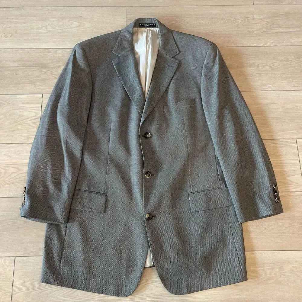 Hugo Boss Mens Suit Blazer 46L Super 140 100% Virgin Wool L34 Preppy Prom‎